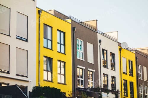 Preview: Modern Townhouses With Colorful Facades In A Row