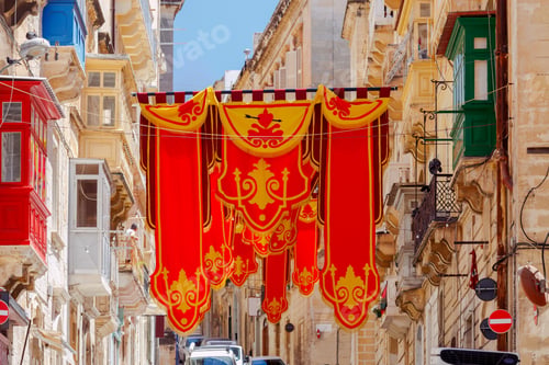 Preview: Valletta. Flags On The Day Of St. Augustine.