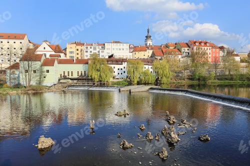 Preview: Colorful Spring Medieval Town Pisek Above The River Otava, Czech Republic