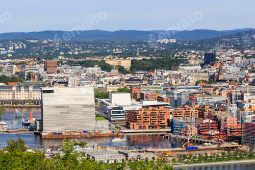 Preview: Oslo, Norway. Panorama Of The Business Part Of The City Without Signs