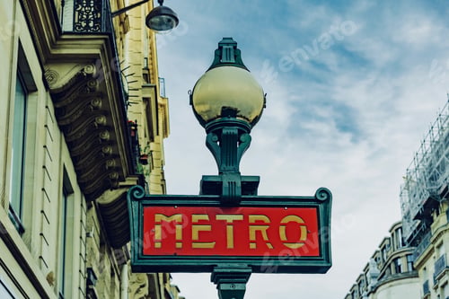Preview: Typical Paris Metro Sign With Red Sign