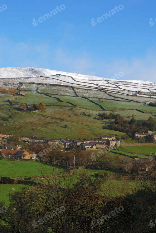 Preview: Snow Topped Hill Above Gunnerside, Swaledale. Uk