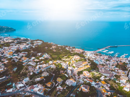 Preview: Buildings In The Mountains At Ischia Island From The Drone View