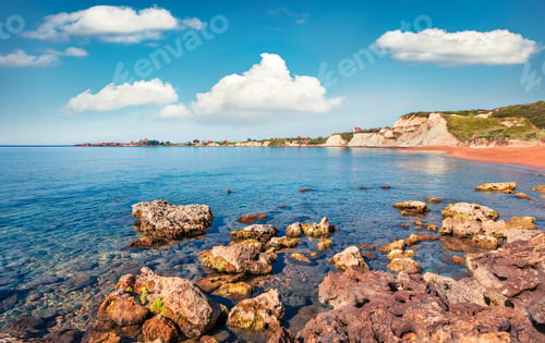 Preview: Picturesque Spring Landscape Of Famous Xi Beach. Colorful Morning Scene Of Cephalonia Island