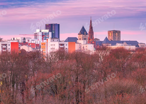 Preview: Scenic Aerial View Of The City At Sunrise. Poznan. Poland.