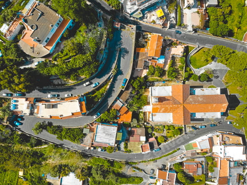 Preview: Curved Street From The Drone View With Some Small Houses