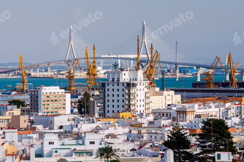 Preview: Modern Cable-Stayed Bridge Across The Strait In Cadiz. Spain. Andalusia.