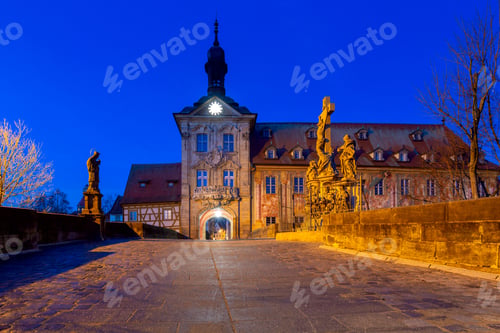Preview: The Building Of The Old Medieval Town Hall On The Bridge Over The River At Dawn. Bamberg. Bavaria