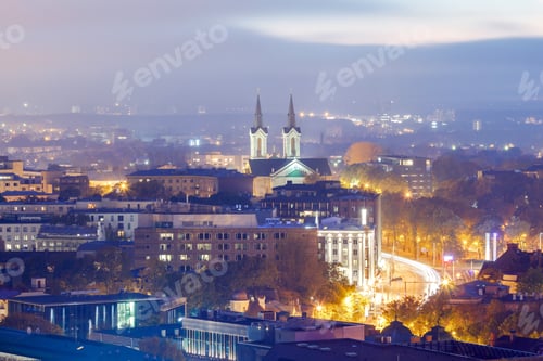 Preview: Aerial View Of Tallinn From A Skyscraper At Night.