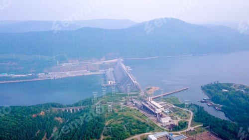 Preview: Krasnoyarsk Hydroelectric Power Station On The Yenisei River. Russia, From Dron
