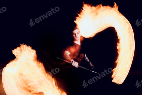 Preview: Fire Show. Fire Performance At The Night. Background