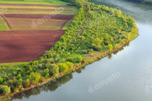 Preview: Top Picturesque View Of The Dnister River Bend Canyon, With Spring Fields On Coast. Ternopil