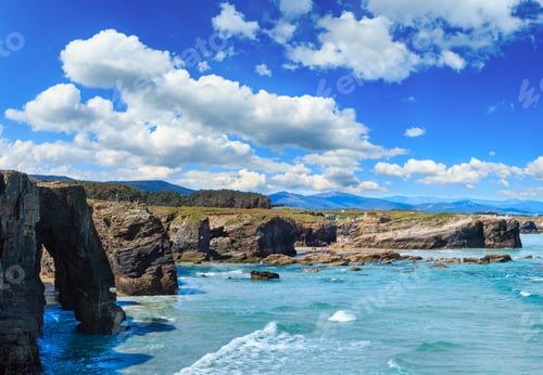 Preview: Natural Rock Arches On As Catedrais Beach In Low Tide (Cantabric Coast, Lugo (Galicia), Spain)