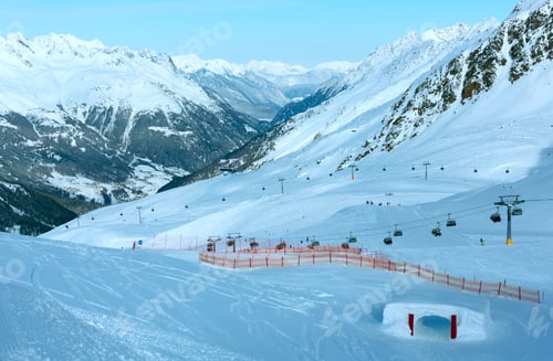 Preview: Morning Winter Dolomiten Mountain Landscape. Ski Resort Obergurgl - Hochgurgl, Tirol, Austria. All