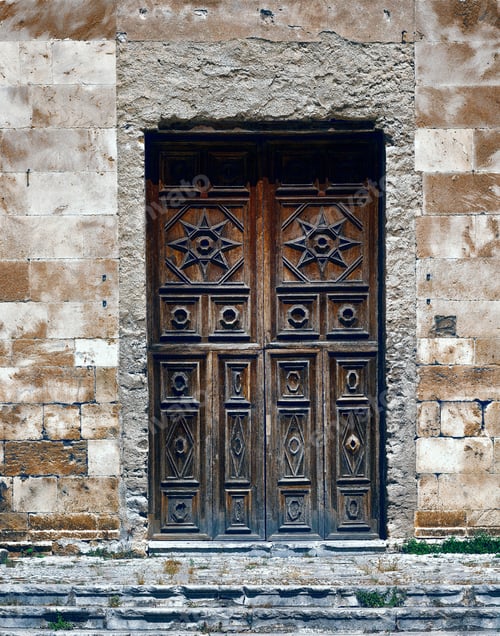 Preview: Wooden Ancient Italian Door In Historic Center Of Palermo, Vintage Style Toned Picture