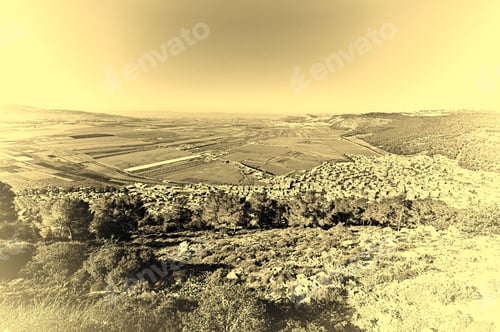 Preview: Aerial View From Mount Tabor To Arab City And Jezreel Valley In Israel, Stylized Photo