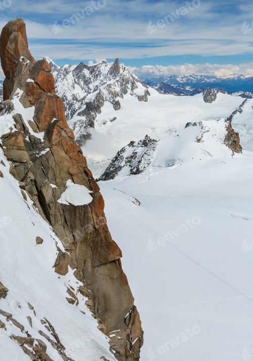 Preview: Mont Blanc Rocky Mountain Massif Summer View From Aiguille Du Midi Mount, Chamonix, French Alps