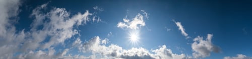 Preview: Blue Sky With Clouds In Sunlight, Wide Cloudscape Background Panorama