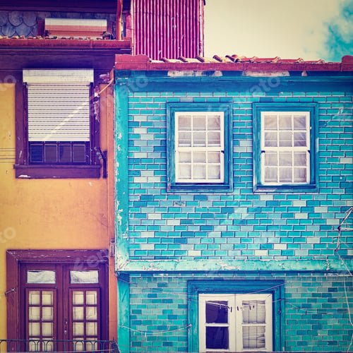 Preview: Windows Decorated With Portuguese Ceramic Tiles, Retro Image Filtered Style
