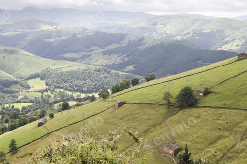 Preview: Valles Pasiegos Cantabria Landscape Wiht Green Field Spain