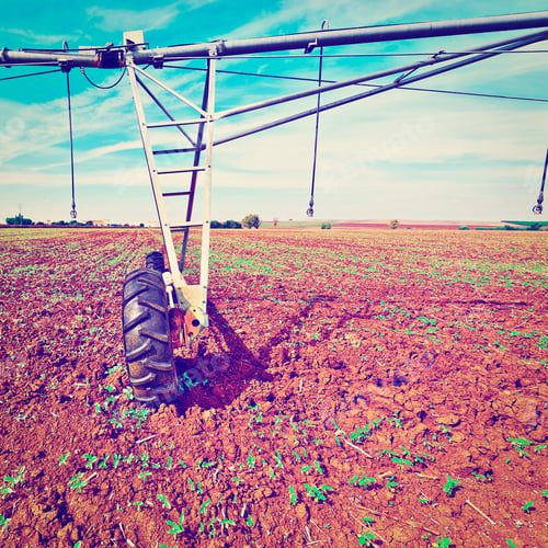 Preview: Sprinkler Irrigation On A Field In Spain, Retro Effect