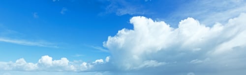 Preview: White Fluffy Clouds In The Blue Azure Sky Panorama. Summer Good Weather Background.
