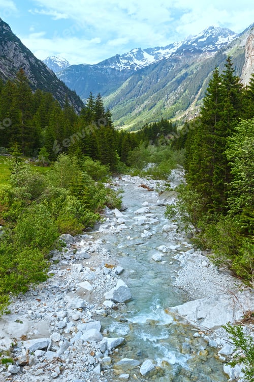 Preview: Grimsel Pass Summer Landscape With River And Fir Forest(Switzerland, Bernese Alps).