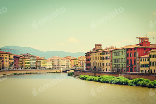 Preview: Embankment Of The River Arno In The Italian City Of Pisa, Instagram Effect