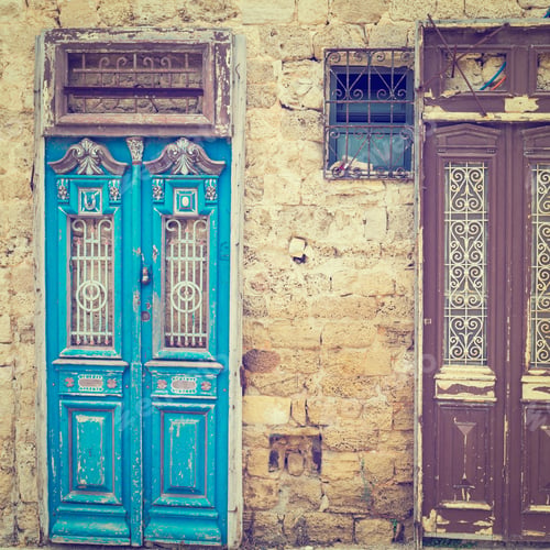 Preview: Detail Of The Facade With Two Doors In Jaffa, Israel, Instagram Effect