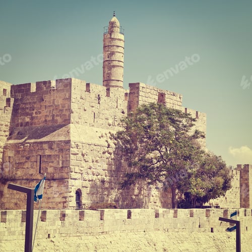 Preview: Tower Of David And Ancient Walls Surrounding Old City Of Jerusalem, Instagram Effect