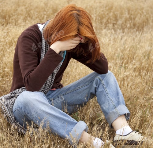 Preview: Lonely Sad Red-Haired Girl At Field