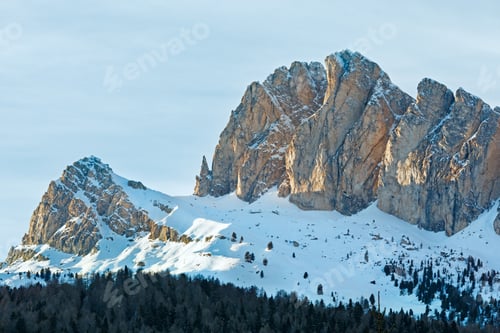 Preview: Beautiful Winter Mountain Landscape With Fir Forest On Slope (Falzarego Pass , Italy).