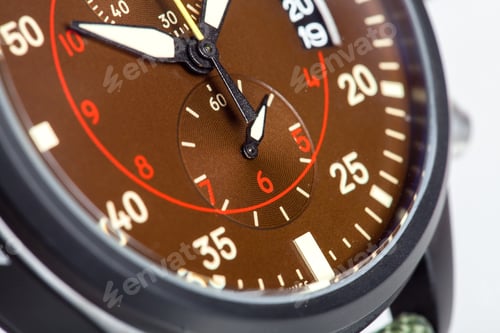 Preview: Winding Wristwatch With A Brown Iron Dial With Arrows, Close Up Side View Clock Details.