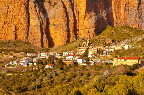 Preview: Spanish Medieval Village At The Foot Of The Rocks In The Pyrenees