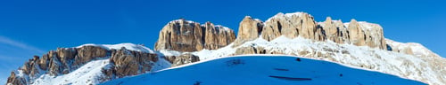 Preview: Beautiful Winter Mountain View From Pordoi Pass With Snow Screen (Pass In The Dolomites In The Alps)