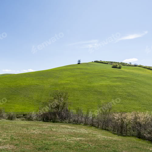Preview: Italian Landscape With Meadow Early In The Spring. Agriculture In Italy, Fields And Pastures.