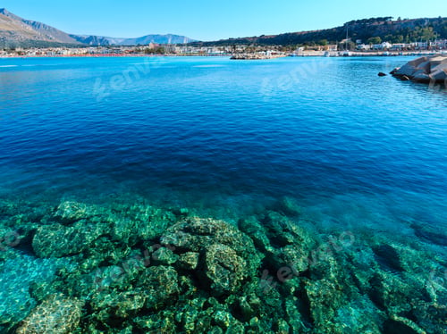 Preview: San Vito Lo Capo Beach With Clear Azure Water And Monte Monaco In Far, North-Western Sicily, Italy