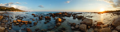 Preview: Sunset View From Beach. Summer Coastline Panorama (Greece, Lefkada).