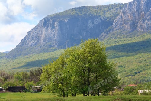 Preview: Spring Mountain Landscape And Village In Foreground (Environs Of Sokolinoe Village , Crimea