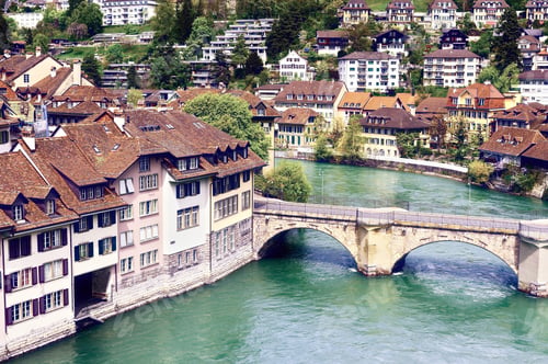 Preview: Aerial View Of The City Of Berne And River Aare, Vintage Style Toned Picture