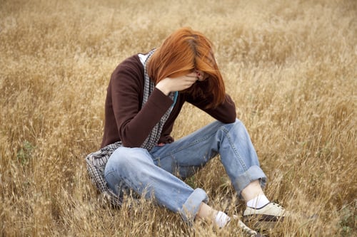 Preview: Lonely Sad Red-Haired Girl At Field
