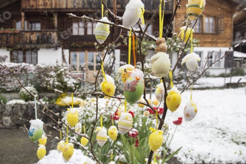 Preview: A Lot Of Colorful Painted Easter Eggs Brienz In Junfrau Region Berner Oberland Switzerland
