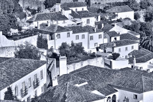 Preview: View To Historic Center City Of Obidos In Portugal, Retro Image Filtered Style