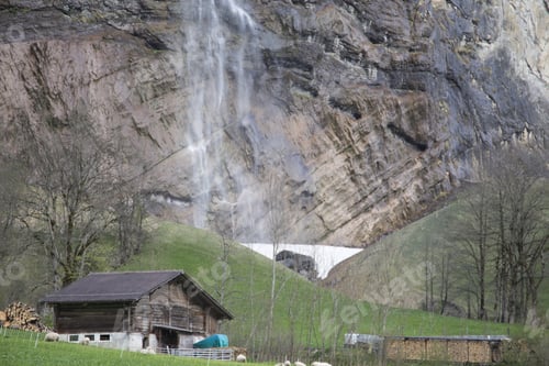 Preview: Famous Lauterbrunnen Town And Staubbach Waterfall Junfrau Region Berner Oberland Switzerland
