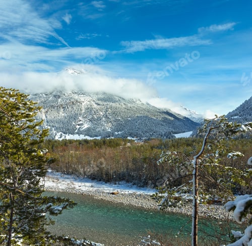 Preview: Winter Landscape With Mountain And River, Austria, Tirol