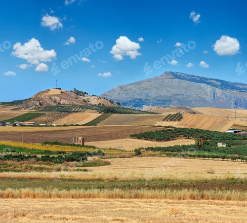 Preview: Beautiful Landscape Of Sicily Summer Countryside In Italy.