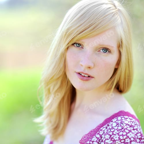Preview: Beautiful Girl Portrait - Outdoors. Closeup