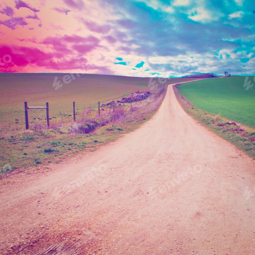 Preview: Dirt Road Between Fields Of Aragon In Spain, Instagram Effect
