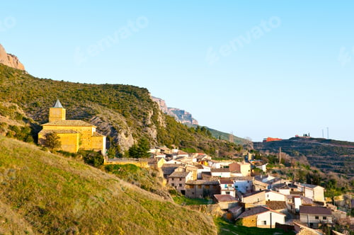 Preview: Spanish Medieval Village At The Foot Of The Rocks In The Pyrenees