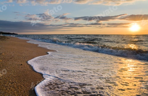 Preview: Sea Sunset Surf Great Wave Break On Sandy Coastline